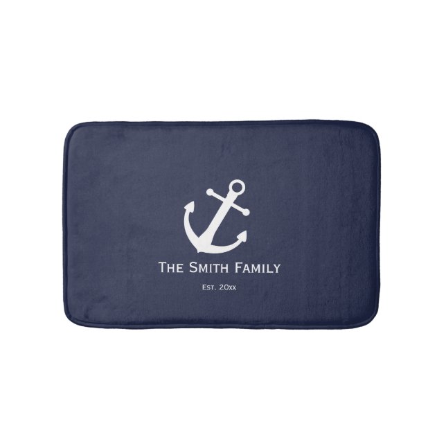 Anpassningsbar Family Namn och Est. Nautical Bath  Badrumsmatta (Framsidan)