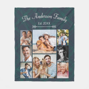 Anpassningsbar Family Namn och Photo Collage Fleecefilt