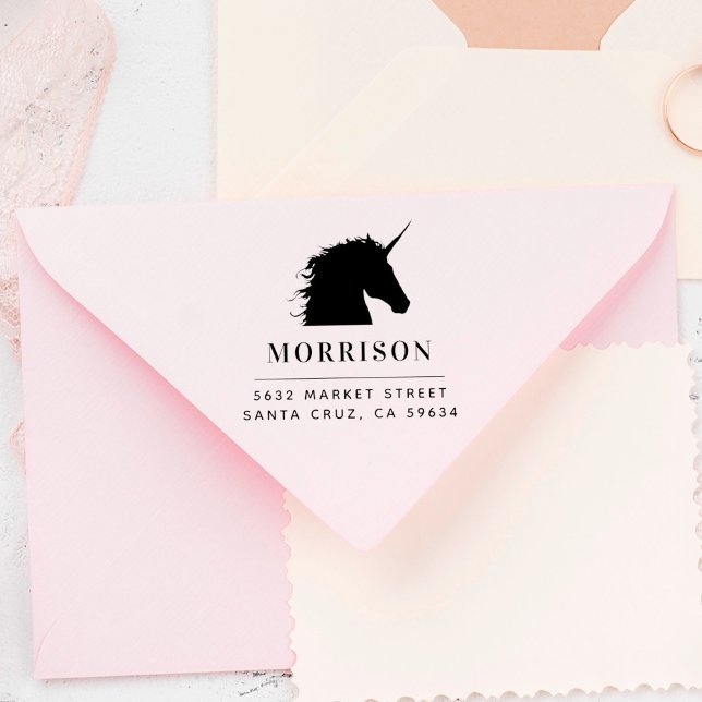 Anpassningsbar Family Namn och Unicorn Returadress Stämpel (Skapare uppladdad)