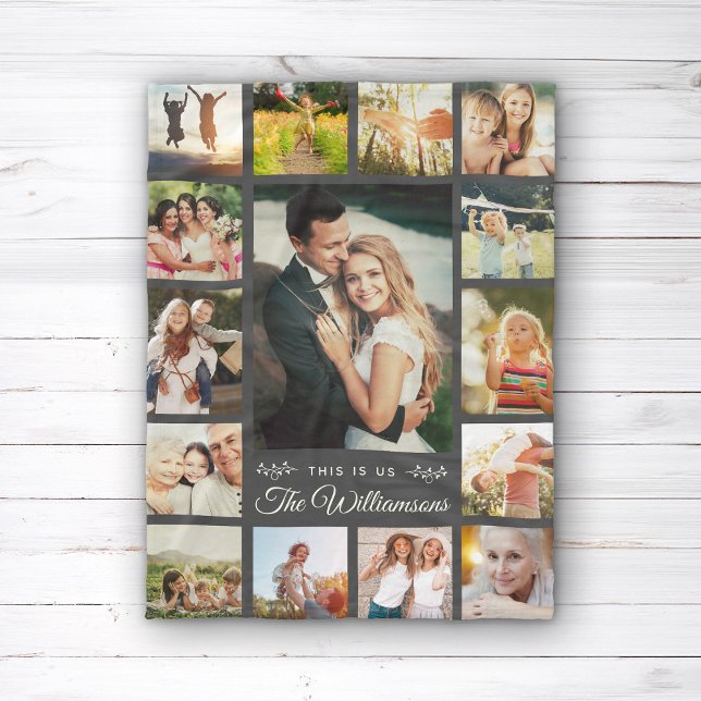 Anpassningsbar Family Namn Photo Collage Modern Gi Fleecefilt (Skapare uppladdad)