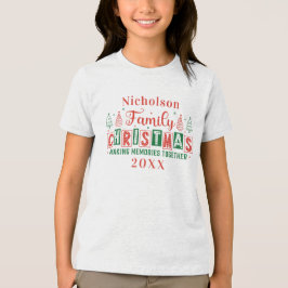 Anpassningsbar Family Namn Red Grönt jul T Shirt