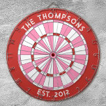 Anpassningsbar Family Namn Red Rosa Dartboard Darttavla<br><div class="desc">Anpassa den här röda,  rosa och vita ritytan med din familj namn och fastställt datum. Designad av Blackberry Boulevard.</div>