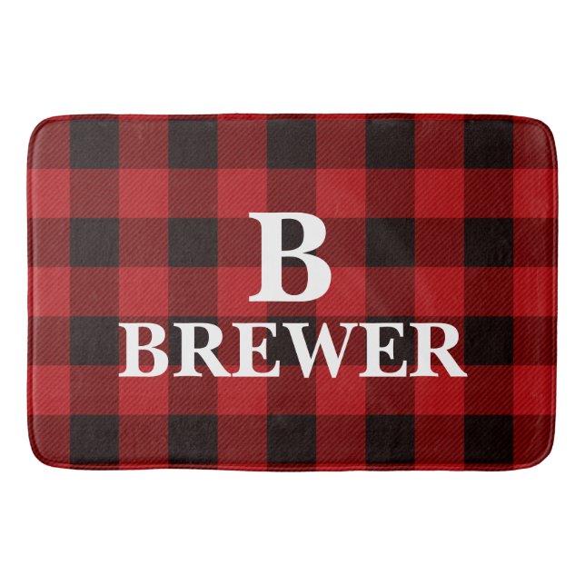 Anpassningsbar Family Namn Red Tartan Bath Mat Badrumsmatta (Framsidan)