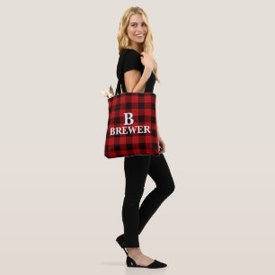 Anpassningsbar Family Namn Red Tartan Tote Bag Tygkasse