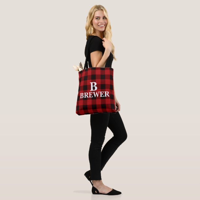 Anpassningsbar Family Namn Red Tartan Tote Bag Tygkasse (På modell)