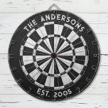Anpassningsbar Family Namn Rustic Black White Dart Darttavla<br><div class="desc">Anpassa den här svarta och vita ritytan med din familj namn och fastställt datum. Designad av Blackberry Boulevard.</div>