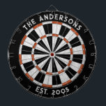 Anpassningsbar Family Namn Rustic Black White Dart Darttavla<br><div class="desc">Anpassa den här svarta,  vita och röda ritytan med din familj namn och fastställt datum. Designad av Blackberry Boulevard.</div>