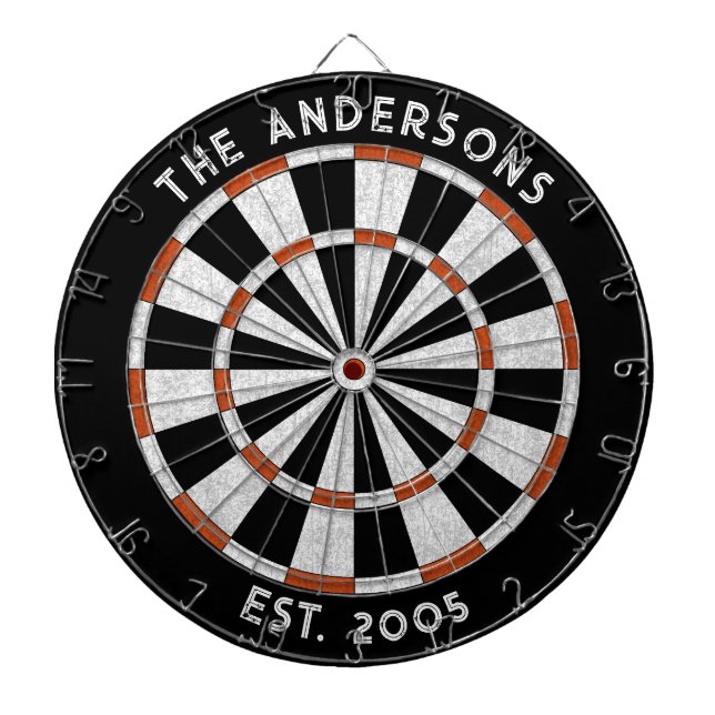 Anpassningsbar Family Namn Rustic Black White Dart Darttavla (Framsidan)