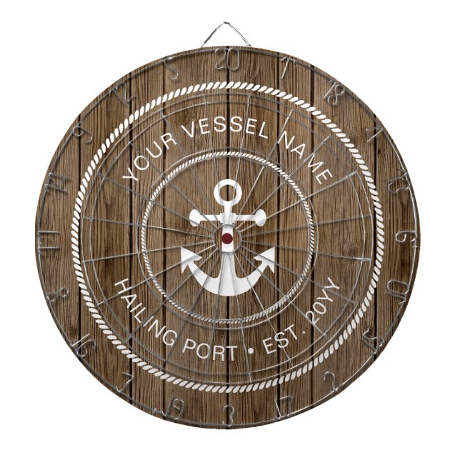 Anpassningsbar Family Namn Rustic Wood Nautical An Darttavla (Framsidan)