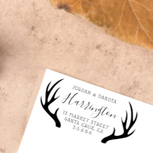 Anpassningsbar Family Namn Script & Antlers Retura Stämpel
