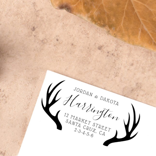 Anpassningsbar Family Namn Script & Antlers Retura Stämpel (Skapare uppladdad)
