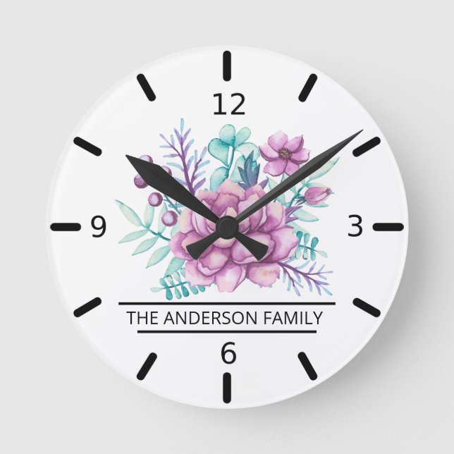 Anpassningsbar Family Peonies Bouquet Rund Klocka (Framsida)