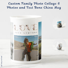 Anpassningsbar Family Photo Collage 6 Foton och te Benporslin Mugg