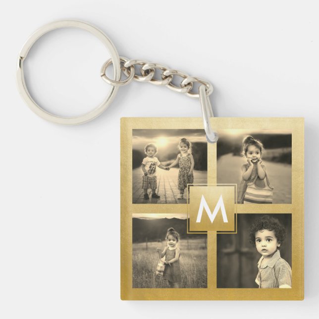 Anpassningsbar Family Photo Collage Guld Monogram  (Framsidan)