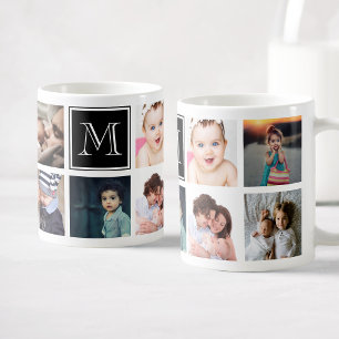 Anpassningsbar Family Photo Collage Monogram Keeps Kaffemugg