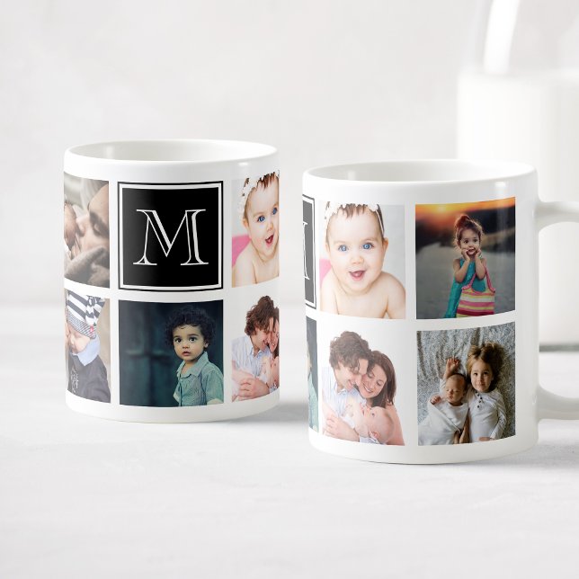 Anpassningsbar Family Photo Collage Monogram Keeps Kaffemugg (Skapare uppladdad)