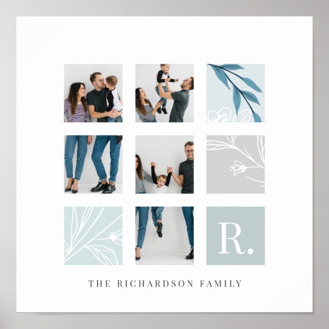 Anpassningsbar Family Photo Collage Monogram Löv T Poster (Framsidan)