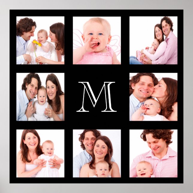 Anpassningsbar Family Photo Collage Monogram Poster (Framsidan)