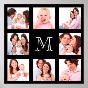 Anpassningsbar Family Photo Collage Monogram Poster