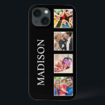 Anpassningsbar Family Photo Collage Personlig Blac<br><div class="desc">Skapa din egen personlig 4-fotokollage,  telefonfodral med din anpassningsbar bilder på en enkel modern svart bakgrund. Telefonväskan ansikte har också ditt namn. Lägg till dina favoritfoton,  symboler eller teckningar om du vill skapa något unikt verkligen.</div>
