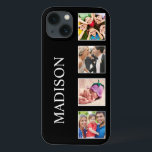 Anpassningsbar Family Photo Collage Personlig Blac<br><div class="desc">Skapa din egen personlig 4-fotokollage,  telefonfodral med din anpassningsbar bilder på en enkel modern svart bakgrund. Telefonväskan ansikte har också ditt namn. Lägg till dina favoritfoton,  symboler eller teckningar om du vill skapa något unikt verkligen.</div>