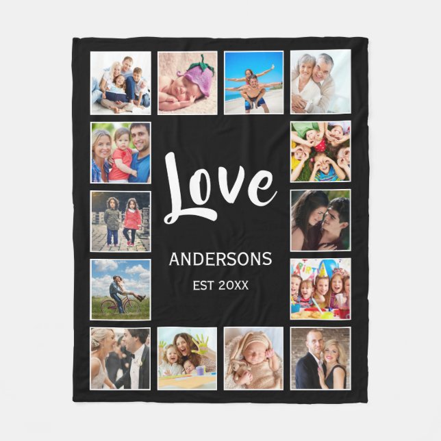 Anpassningsbar Family Photo Collage Personlig Blac Fleecefilt (Framsidan)