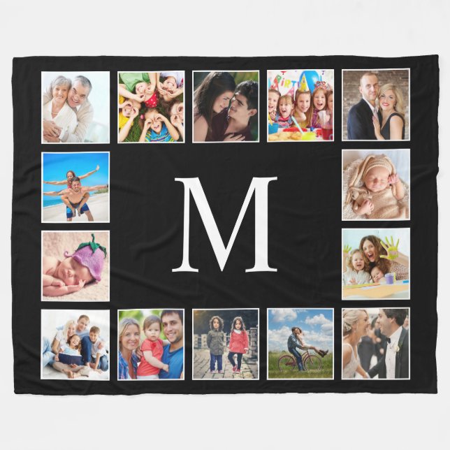 Anpassningsbar Family Photo Collage Personlig Blac Fleecefilt (Framsidan (Horisontell))