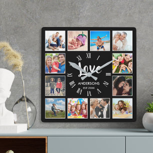 Anpassningsbar Family Photo Collage Personlig Blac Fyrkantig Klocka
