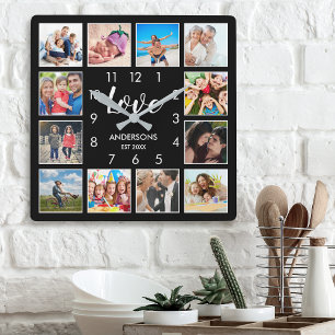 Anpassningsbar Family Photo Collage Personlig Blac Fyrkantig Klocka