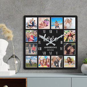 Anpassningsbar Family Photo Collage Personlig Blac Fyrkantig Klocka