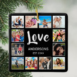 Anpassningsbar Family Photo Collage Personlig Blac Julgransprydnad Keramik<br><div class="desc">Skapa din egen personlig 12-fotokollage,  julprydnad med anpassningsbar bilder på en enkel,  modern,  svart helgdag. Julens prydnadsföremål ansikte har också sin familj namn,  som är ett etablerat år och ett handskrivet manus "Kärlek". Lägg till dina favoritfoton,  symboler eller teckningar om du vill skapa något unikt verkligen.</div>