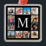 Anpassningsbar Family Photo Collage Personlig Blac Julgransprydnad Metall<br><div class="desc">Skapa din egen personlig 12-fotokollage,  julprydnad med anpassningsbar bilder på en enkel,  modern,  svart helgdag. Julens helgdag,  prydnadsföremål ansikte,  har också ditt monogram. Lägg till dina favoritfoton,  symboler eller teckningar om du vill skapa något unikt verkligen.</div>