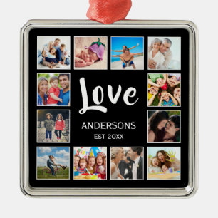 Anpassningsbar Family Photo Collage Personlig Blac Julgransprydnad Metall