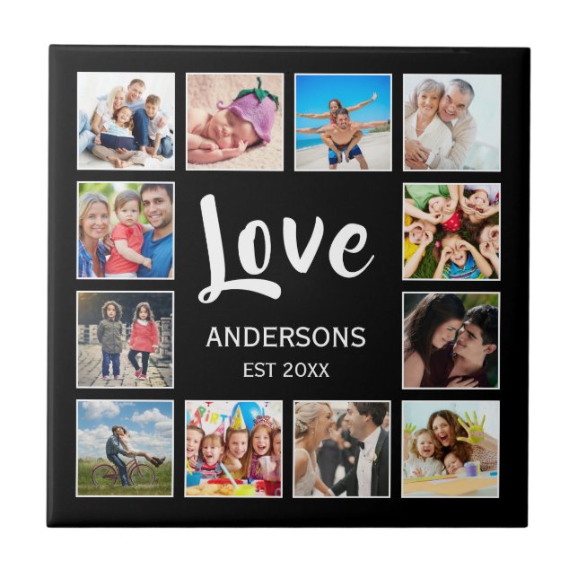 Anpassningsbar Family Photo Collage Personlig Blac Kakelplatta (Framsidan)