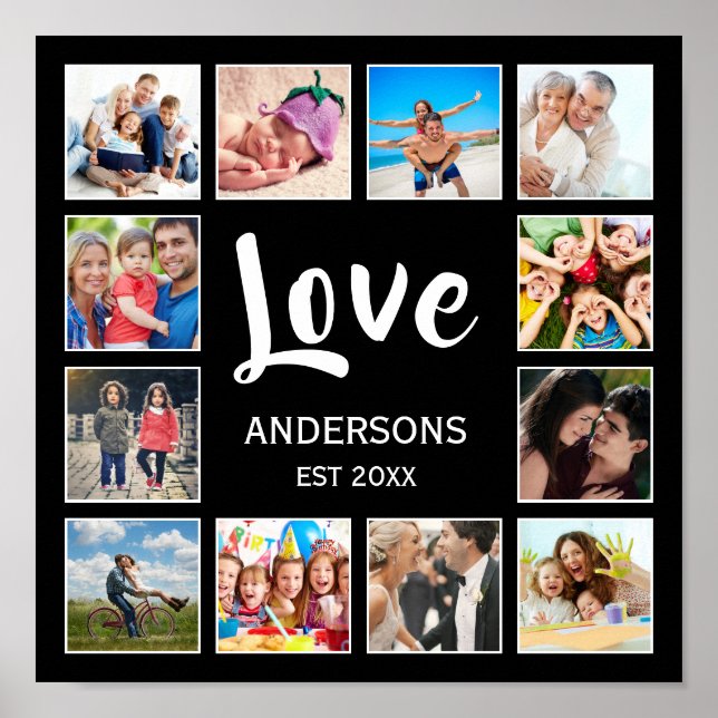 Anpassningsbar Family Photo Collage Personlig Blac Poster (Framsidan)