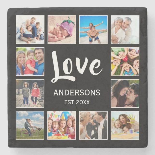 Anpassningsbar Family Photo Collage Personlig Blac Stenunderlägg (Framsidan)