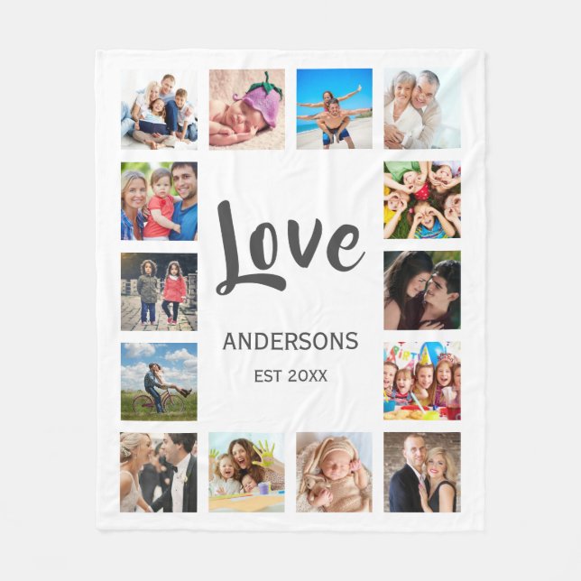 Anpassningsbar Family Photo Collage Personlig Whit Fleecefilt (Framsidan)