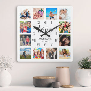 Anpassningsbar Family Photo Collage Personlig Whit Fyrkantig Klocka