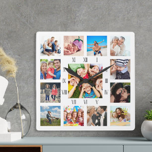 Anpassningsbar Family Photo Collage Personlig Whit Fyrkantig Klocka