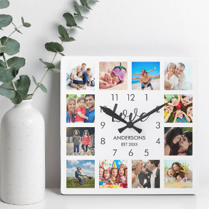 Anpassningsbar Family Photo Collage Personlig Whit Fyrkantig Klocka