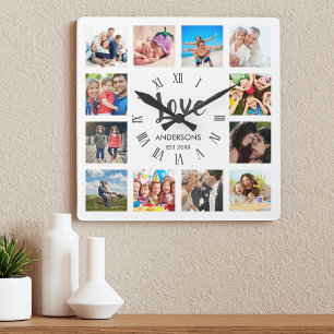Anpassningsbar Family Photo Collage Personlig Whit Fyrkantig Klocka