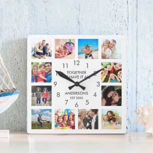 Anpassningsbar Family Photo Collage Personlig Whit Fyrkantig Klocka