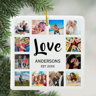 Anpassningsbar Family Photo Collage Personlig Whit Julgransprydnad Keramik