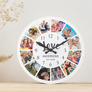Anpassningsbar Family Photo Collage Personlig Whit Rund Klocka