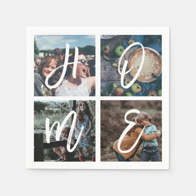 Anpassningsbar Family Photo Collage Push Script HO Pappersservett (Framsidan)