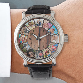Anpassningsbar Family Photo Collage Reclaim Wood Armbandsur