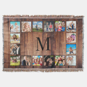 Anpassningsbar Family Photo Collage Reclaim Wood Filt