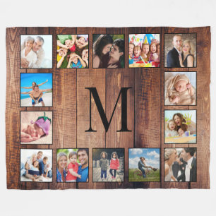 Anpassningsbar Family Photo Collage Reclaim Wood Fleecefilt