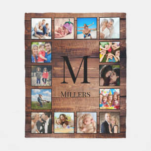 Anpassningsbar Family Photo Collage Reclaim Wood Fleecefilt
