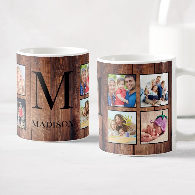 Anpassningsbar Family Photo Collage Reclaim Wood Kaffemugg (Skapare uppladdad)